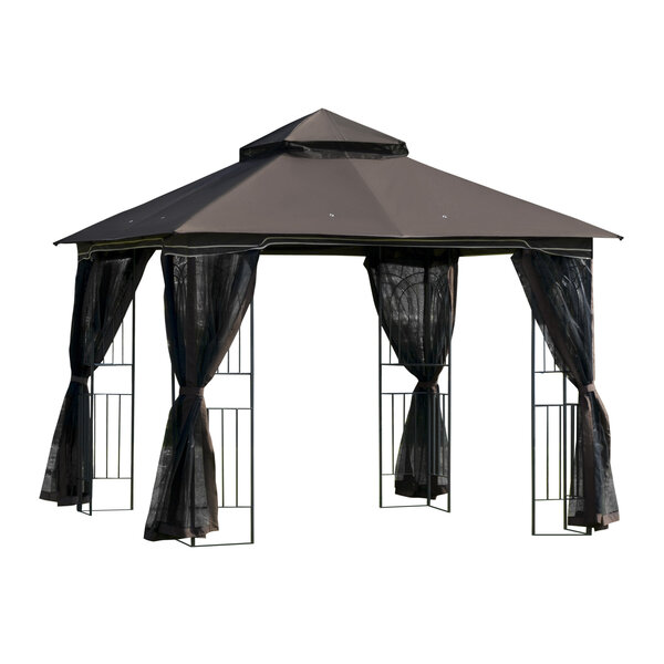 Tonnelle barnum style colonial double toit toile moustiquaires amovibles 4 étagères d'angle métal époxy polyester chocolat
