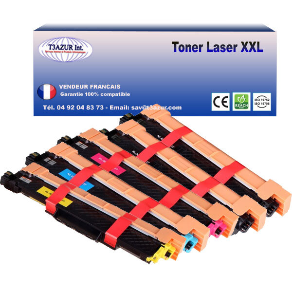 5 Toners compatibles avec TN247 pour Brother MFC-L3750CDW  MFC-L3770CDW (Noir+Couleur) - 3000 pages + 2300 pages  - T3AZUR