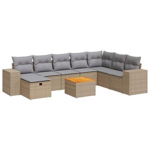 vidaXL Salon de jardin avec coussins 9 Pièces beige résine tressée