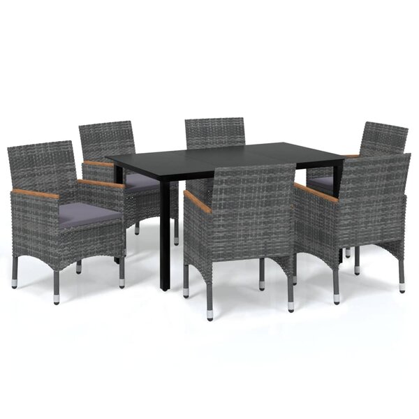 vidaXL Ensemble à manger de jardin coussins 7Pièces Résine tressée Gris
