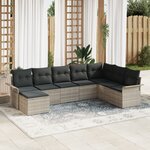 Ensemble de canapé de jardin 8 pièces avec coussins gris clair en rotin poly