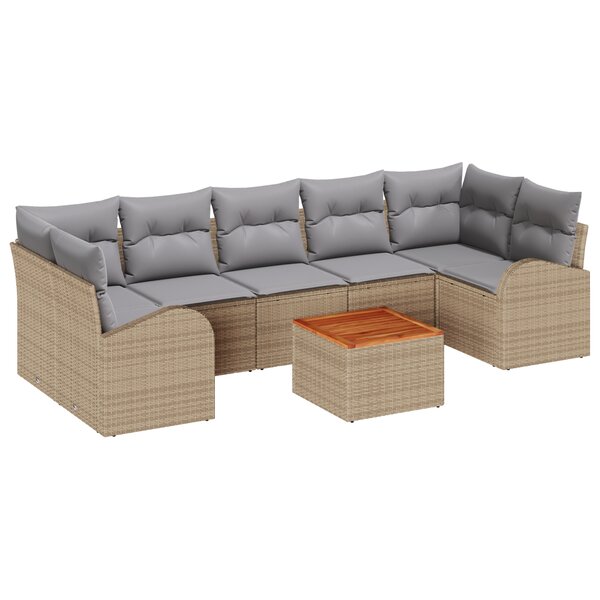 vidaXL Ensemble de canapé de jardin 8 pièces avec coussins beige poly rattan