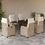 vidaXL Ensemble à manger de jardin et coussins 7 Pièces beige poly rotin