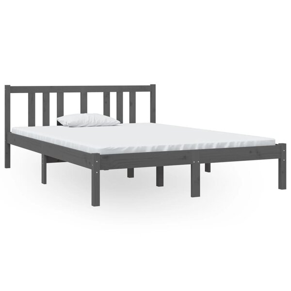 vidaXL Cadre de lit Gris Bois massif 135x190 cm Double