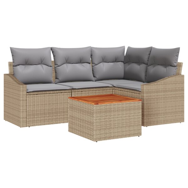 vidaXL Ensemble de canapé de jardin 5 pièces avec coussins Beige Poly Rattan Acacia