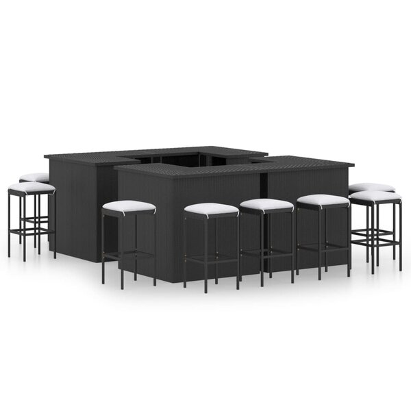 vidaXL Ensemble de bar de jardin 16Pièces et coussins Résine tressée Noir