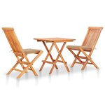vidaXL Ensemble de bistro 3Pièces avec coussins beige Bois de teck massif