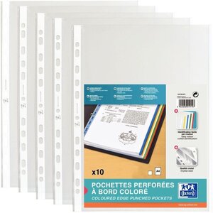 Sachet de 10 pochettes perforées en polypropylène 9/100ème bords coloris blanc