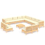 vidaXL Salon de jardin 14 Pièces avec coussins crème Bois de pin solide