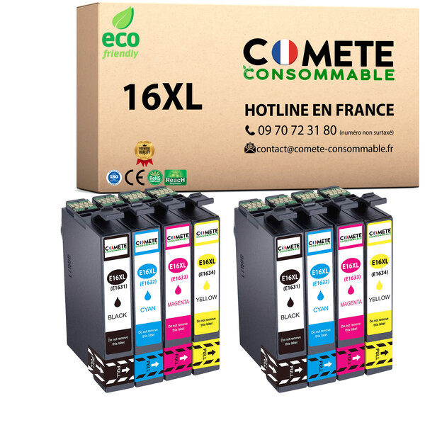 COMETE, Entreprise Française- 16XL - pack 8 Cartouches Compatibles EPSON