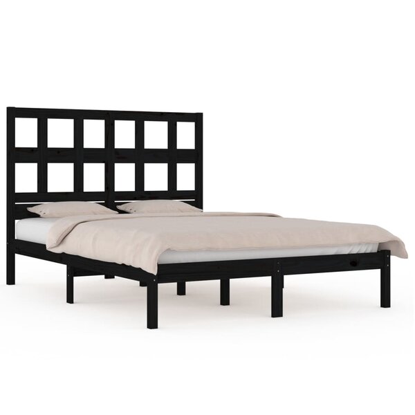 vidaXL Cadre de lit Noir Bois de pin massif 200x200 cm