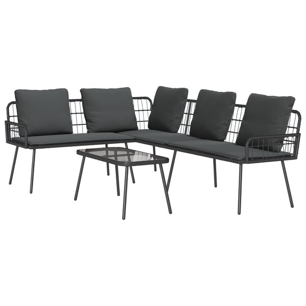 Set de canapé de jardin 2 pièces avec coussins en poly rotin noir