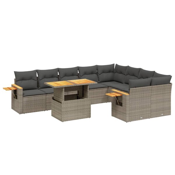 vidaXL Salon de jardin avec coussins 10 Pièces gris résine tressée