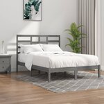 vidaXL Cadre de lit Gris Bois massif 135x190 cm Double