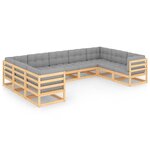 vidaXL Salon de jardin 9 Pièces avec coussins Bois de pin massif