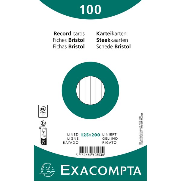 Paquet 100 Fiches Sous Film - Ligné Non Perforé - 125x200mm - Blanc - X 12 - Exacompta