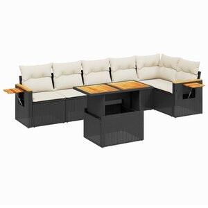 vidaXL Salon de jardin 7 Pièces avec coussins noir résine tressée