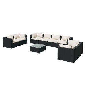 vidaXL Salon de jardin 9 Pièces avec coussins Résine tressée Noir