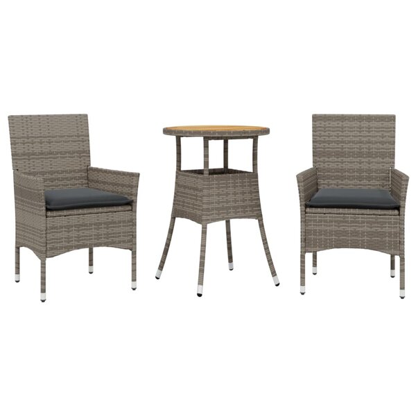 vidaXL Ensemble à manger de jardin et coussins 3 Pièces gris rotin acacia