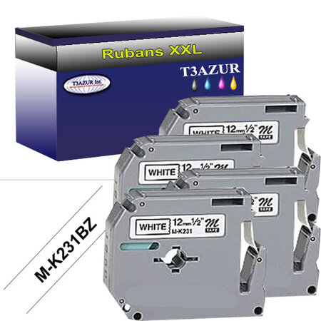 4 x Rubans d'étiquettes laminées générique Brother MK-231BZ pour étiqueteuses P-touch - Texte noir sur fond blanc - T3AZUR