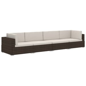 vidaXL Salon de jardin 4 Pièces avec coussins résine tressée marron