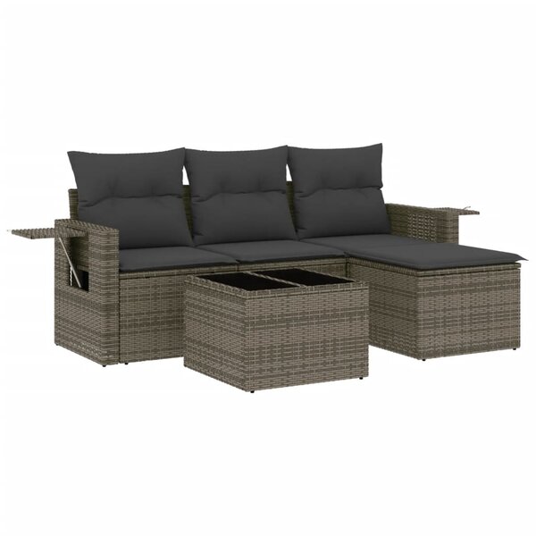vidaXL Salon de jardin 4 Pièces avec coussins gris résine tressée