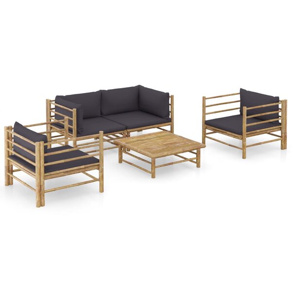 vidaXL Salon de jardin 5 Pièces avec coussins gris foncé bambou