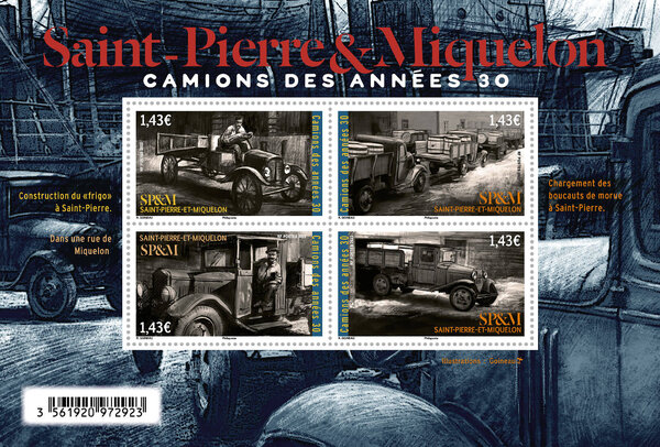 Bloc de 4 timbres Saint Pierre et Miquelon - Les camions des années 30