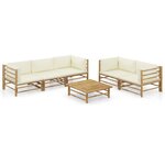 vidaXL Salon de jardin 6 Pièces avec coussins blanc crème Bambou