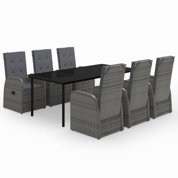 vidaXL Ensemble de salle à manger de jardin avec coussins 7 Pièces Gris