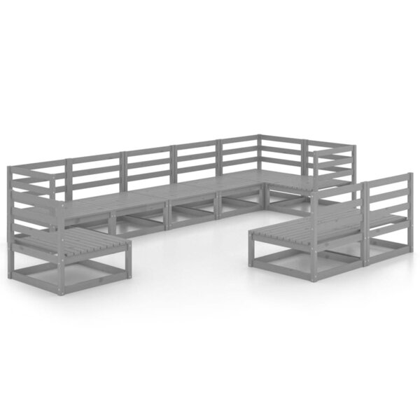 vidaXL Salon de jardin 9 Pièces gris bois de pin massif