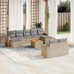 vidaXL Salon de jardin et coussins 10 Pièces mélange beige résine tressée