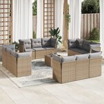 vidaXL Salon de jardin avec coussins 13 Pièces beige résine tressée