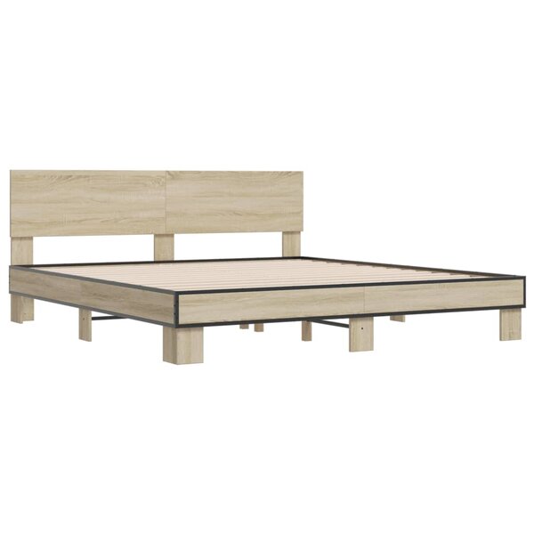 vidaXL Cadre de lit chêne sonoma 200x200 cm bois d'ingénierie et métal