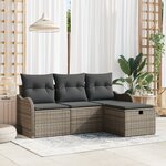 vidaXL Ensemble de canapé de jardin 4 pièces avec coussins gris en rattan poly