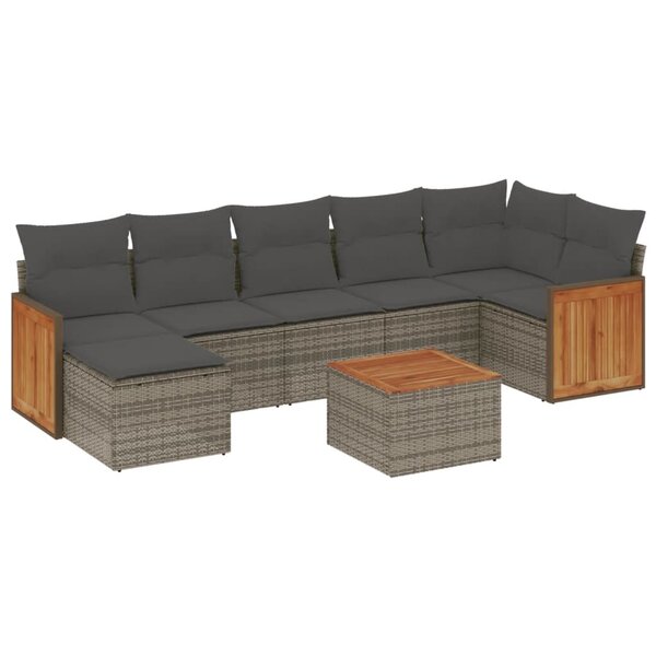 vidaXL Salon de jardin 8 Pièces avec coussins gris résine tressée