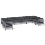vidaXL Salon de jardin 10 Pièces avec coussins gris bois de pin