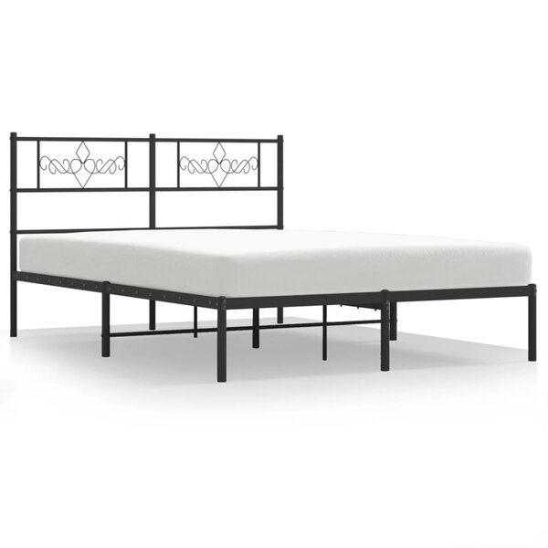 vidaXL Cadre de lit métal avec tête de lit noir 140x190 cm