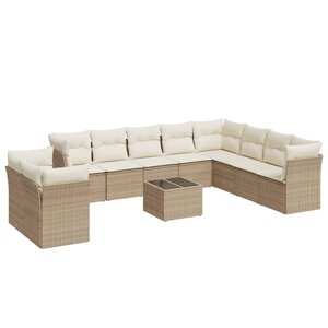 vidaXL Salon de jardin 11 Pièces avec coussins beige résine tressée