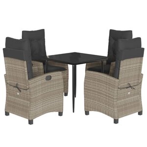vidaXL Ensemble à manger de jardin et coussins 5 Pièces gris clair rotin