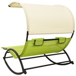 vidaXL Chaise longue double avec auvent textilène vert et crème