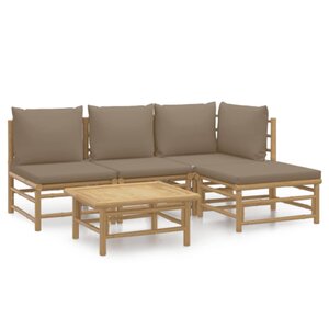 vidaXL Salon de jardin 5 Pièces avec coussins taupe bambou