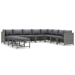 vidaXL Salon de jardin 11 Pièces avec coussins Résine tressée Gris