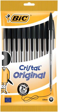 Stylo bille Cristal Medium, noir, en sachet de 10 BIC