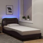 vidaXL Cadre de lit avec lumières LED marron foncé 90x200 cm tissu