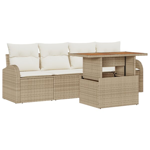 vidaXL Ensemble de salle à manger de jardin de 5 pièces avec coussins Beige Poly Rotin Acacia