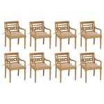 vidaXL Chaises Batavia avec coussins lot de 8 Bois de teck solide
