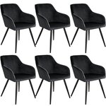 Lot de 6 chaises pieds noir siège de salon cuisine salle à manger design élégant velours noir 08_0000021