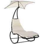 Bain de soleil transat à bascule design contemporain avec pare-soleil  matelas grand confort  tétière métal époxy noir polyester crème