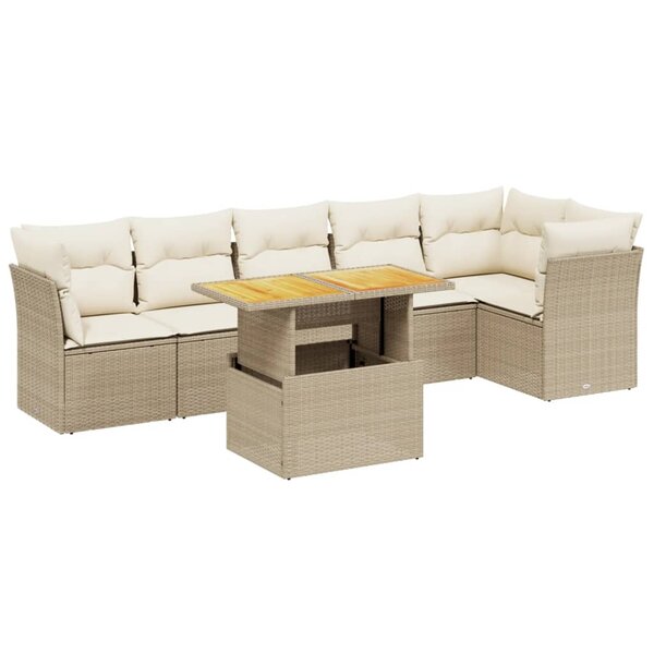 vidaXL Salon de jardin avec coussins 7 Pièces beige résine tressée